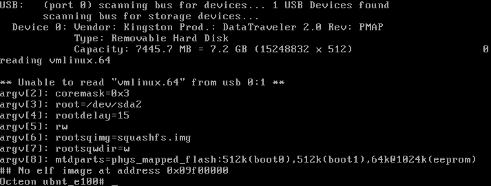 Bootloader prompt with USB info