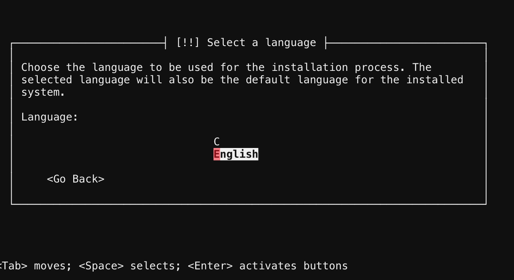Debian installer language selection